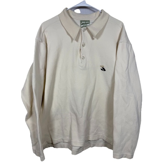Vintage 90s‎ JNCO Cream Ribbed Long Sleeve Polo Sweater USA Made Men's Large